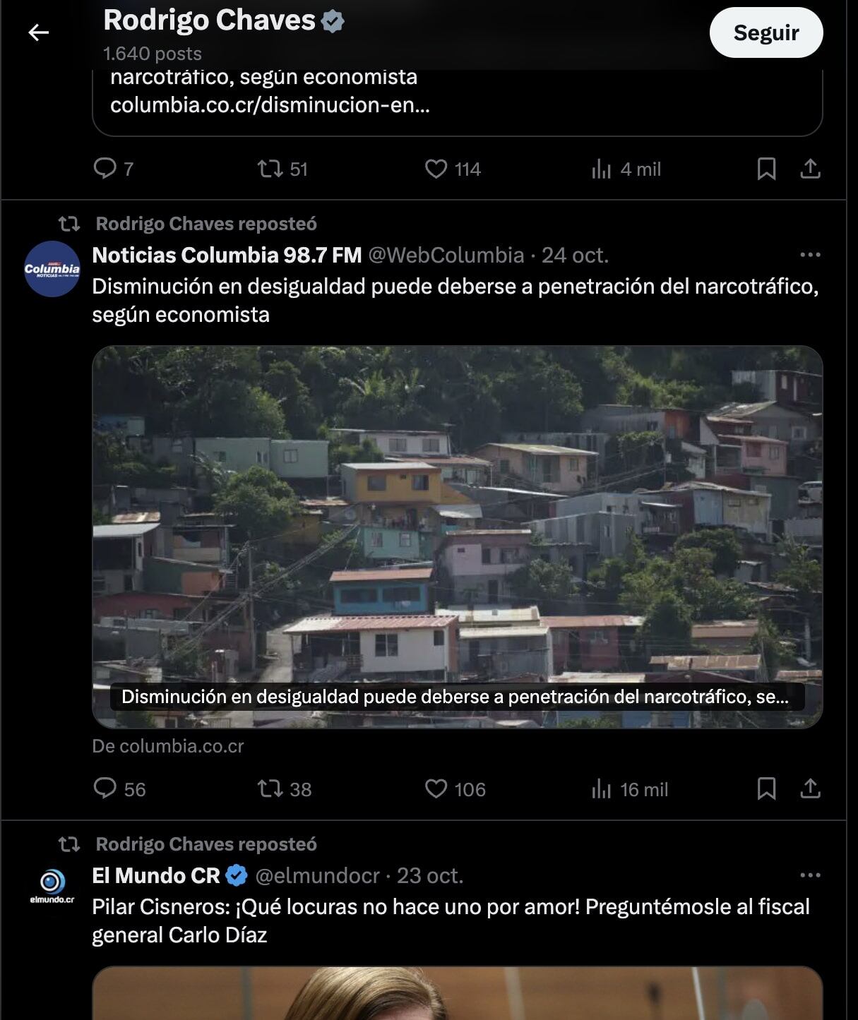 Rodrigo Chaves dejó a más de uno detrás del palo luego de compartir esta publicación. Foto: Captura de Pantalla.