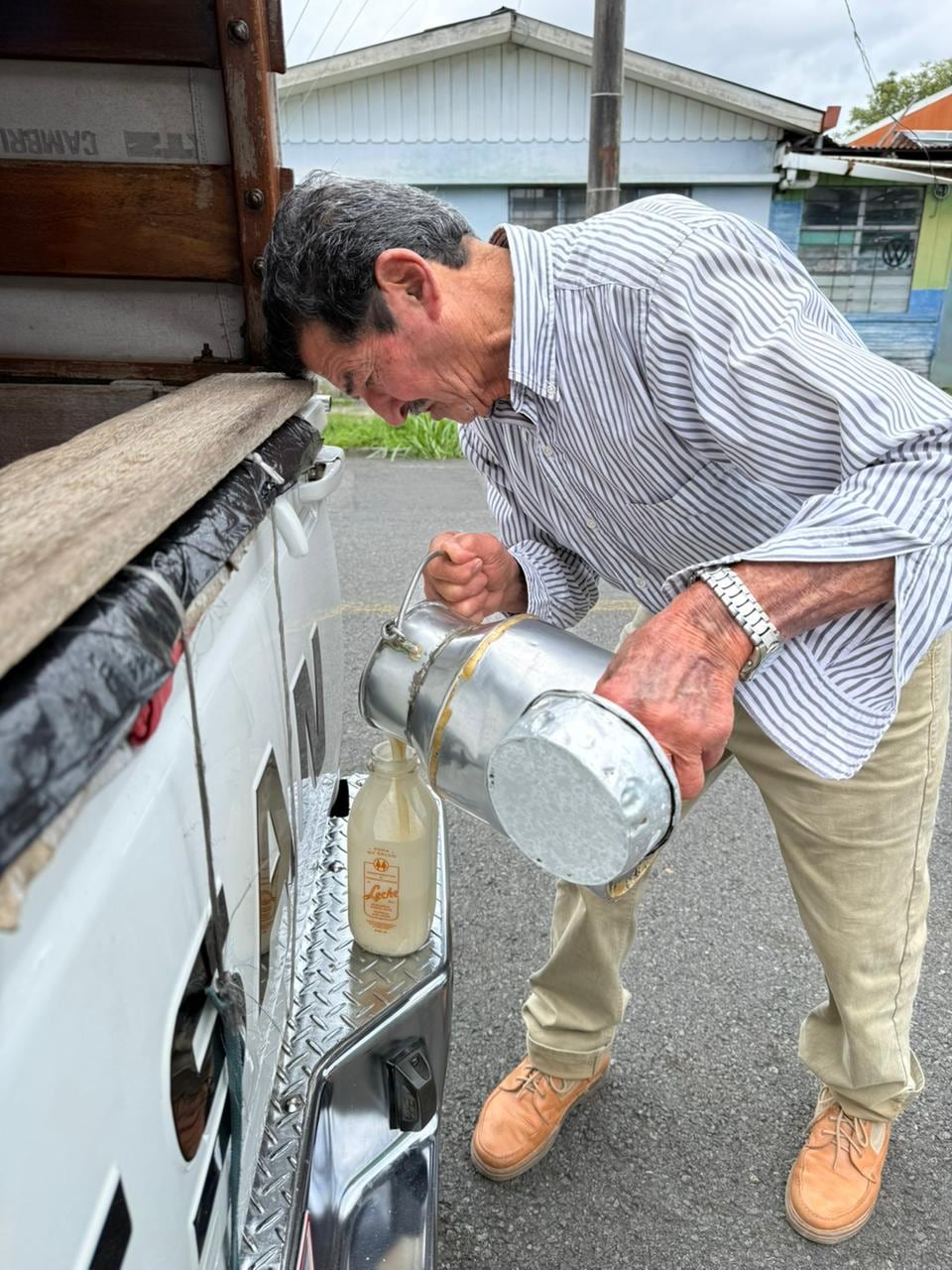 Don Eduardo Mora Quirós, el lechero casa por casa de 81 años que se niega a dejar morir el oficio de vender leche y natilla.