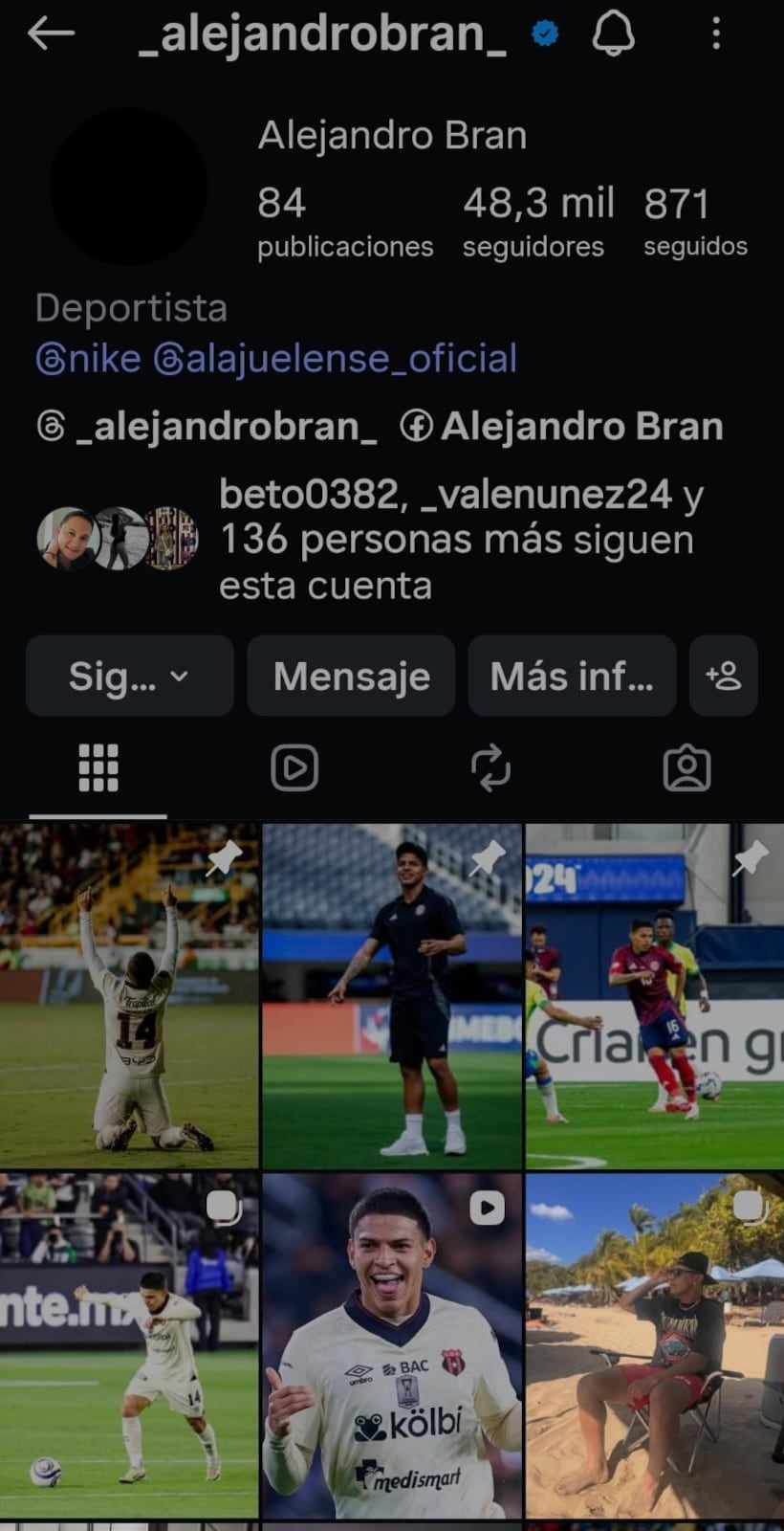 El jugador aparece ahora con un círculo negro en Instagram.