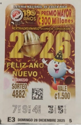 En el segundo Sorteo de Consolación 2025 el primer premio fue el número 35, serie 794, colocado en la provincia de Alajuela, específicamente en Grecia y Naranjo.