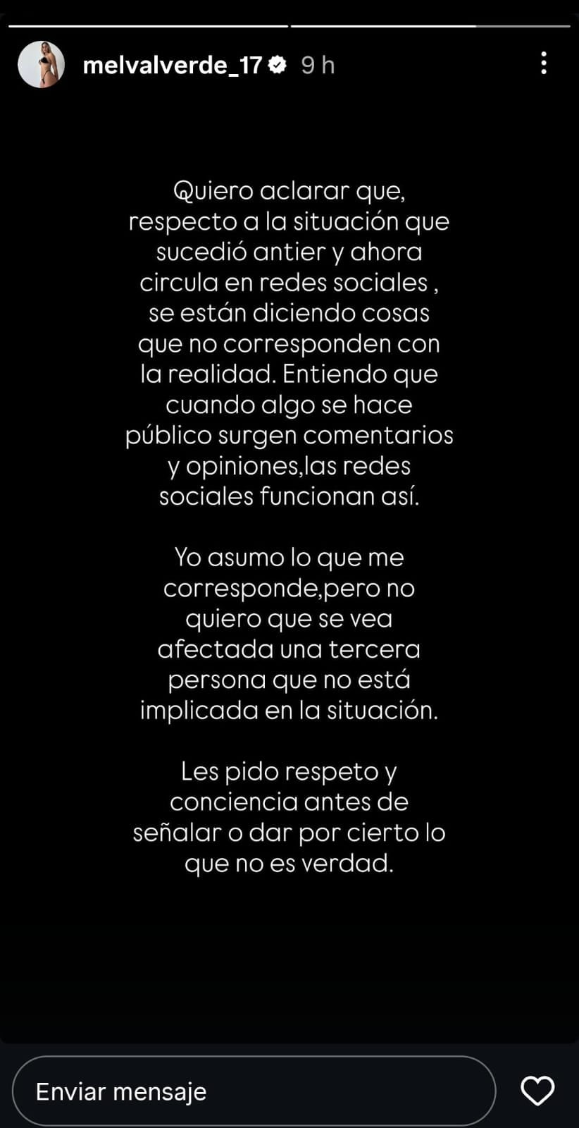 Melanie Valverde compartió este mensaje en redes sociales por el video de la aparente infidelidad de Marvin Loría