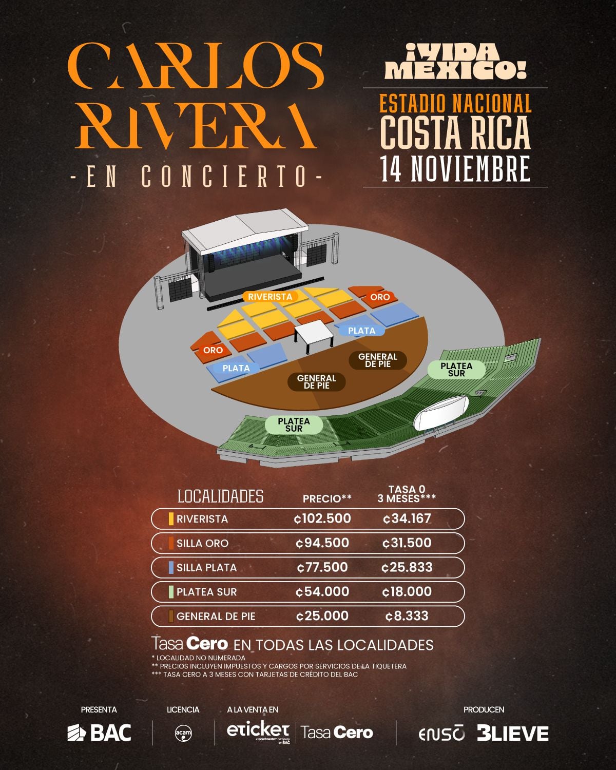 Carlos Rivera se presentará en el Estadio Nacional de Costa Rica en noviembre.