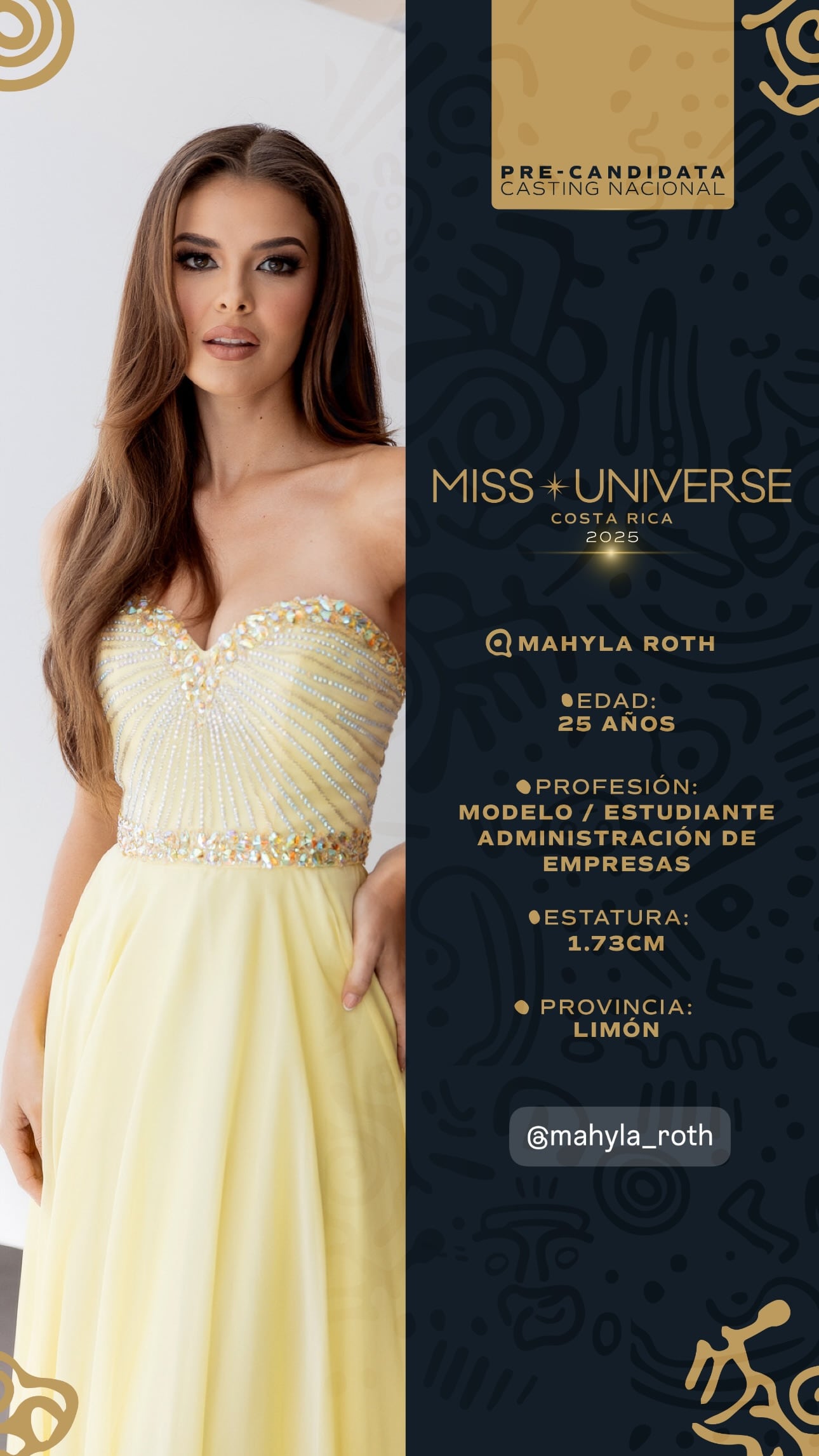 Mahyla Roth, la escultural novia del presentador de Repretel, Rafa Pérez, avanzó este jueves a la próxima ronda del Miss Universo Costa Rica 2025, consolidando sus posibilidades de convertirse en candidata al concurso de belleza de este año.