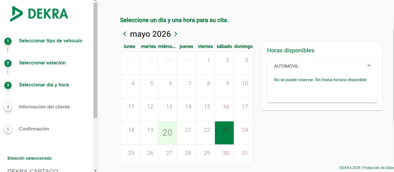 No hay citas en Dekra de Cartago