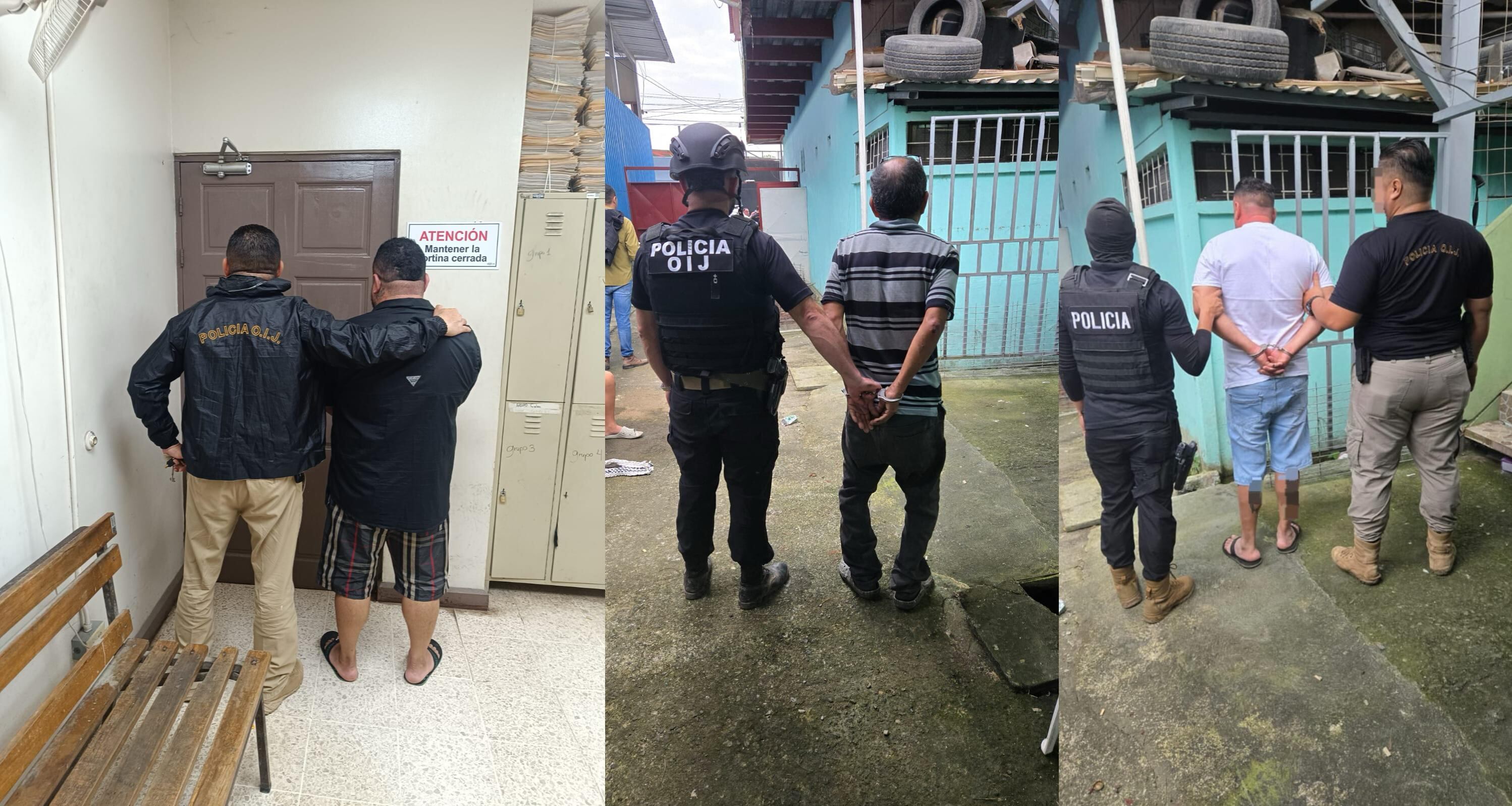 Tres integrantes de una familia de apellido Cedeño quedaron en manos del OIJ de Limón, por andar armados con armas de fuego y no portar los permisos respectivos. Fotos: OIJ