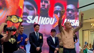 (Video) Medallita Jiménez sale bien librado del pesaje y notó algo en su contrincante