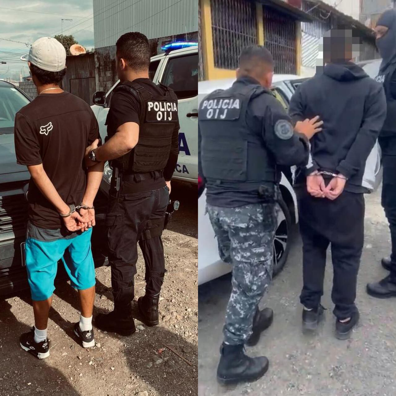 El OIJ detuvo a un hombre de apellido López, de 20 años y a otro de apellido Betanco, de 22 años, en Finca San Juan en Pavas. Foto: OIJ
