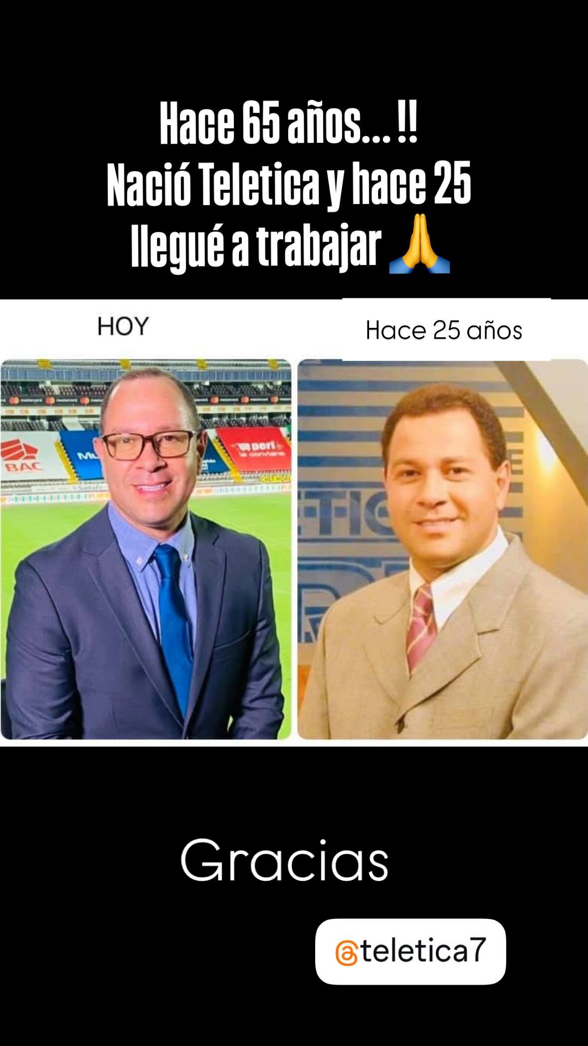 Daniel Quirós desempolvó una foto de aquellas épocas de “recién llegado” enmarcado en el aniversario 65 de Teletica