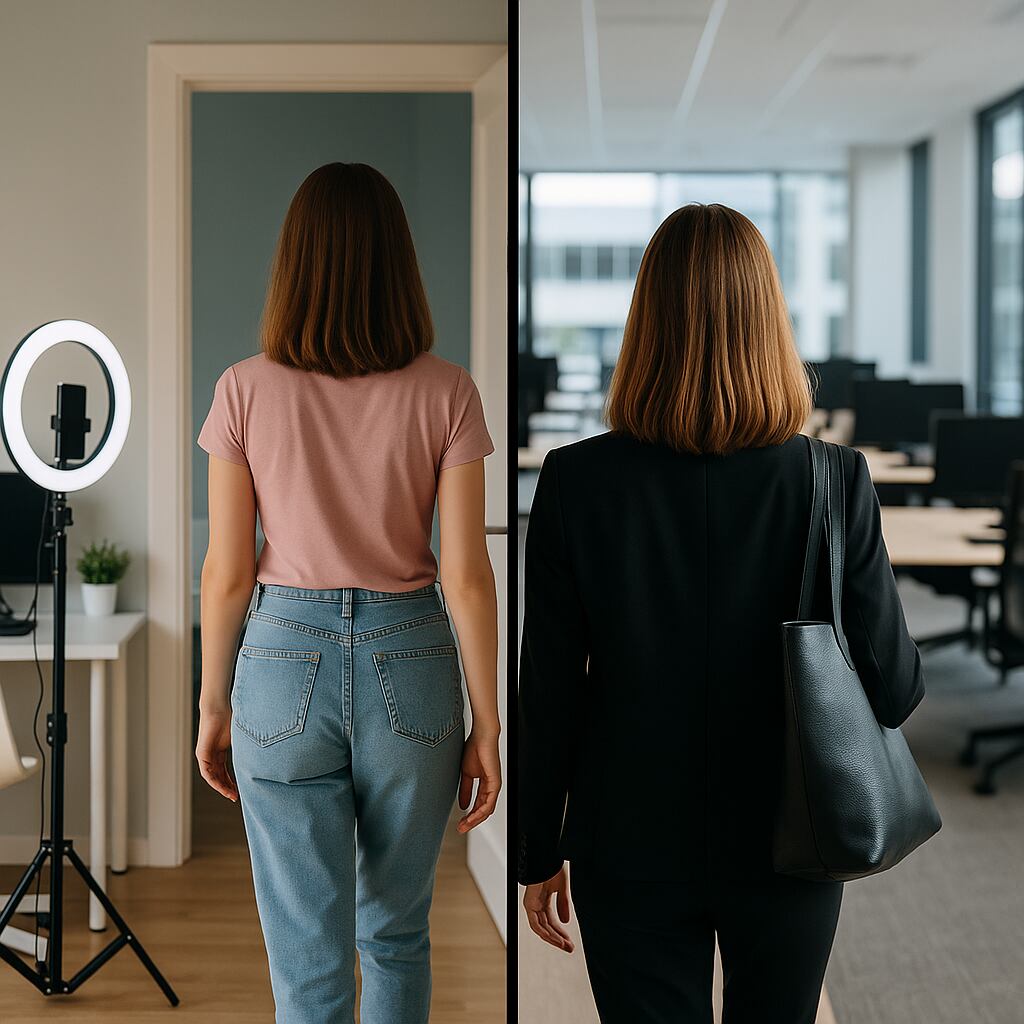Una mujer deja su estudio de creadora de contenido para regresar al trabajo en oficina, reflejando la tendencia de influencers que buscan estabilidad y salud mental.