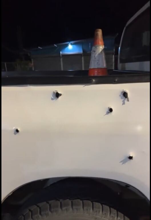 Patrulla baleada en Matina. Foto cortesía.