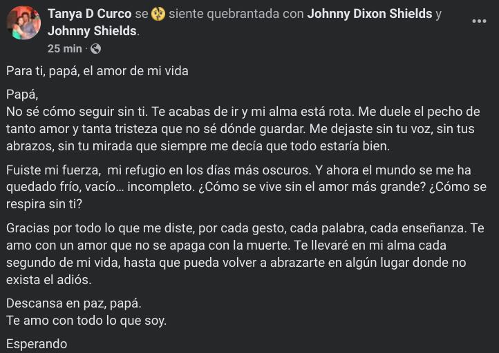 Hija de Johnny Dixon le dice adiós a su papá con carta que rompe el corazón