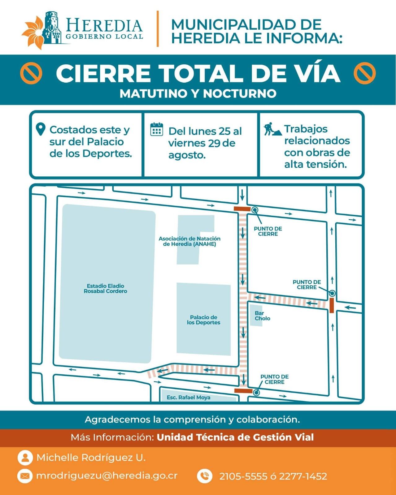 Cierres de calles en el centro de Heredia durante toda la semana