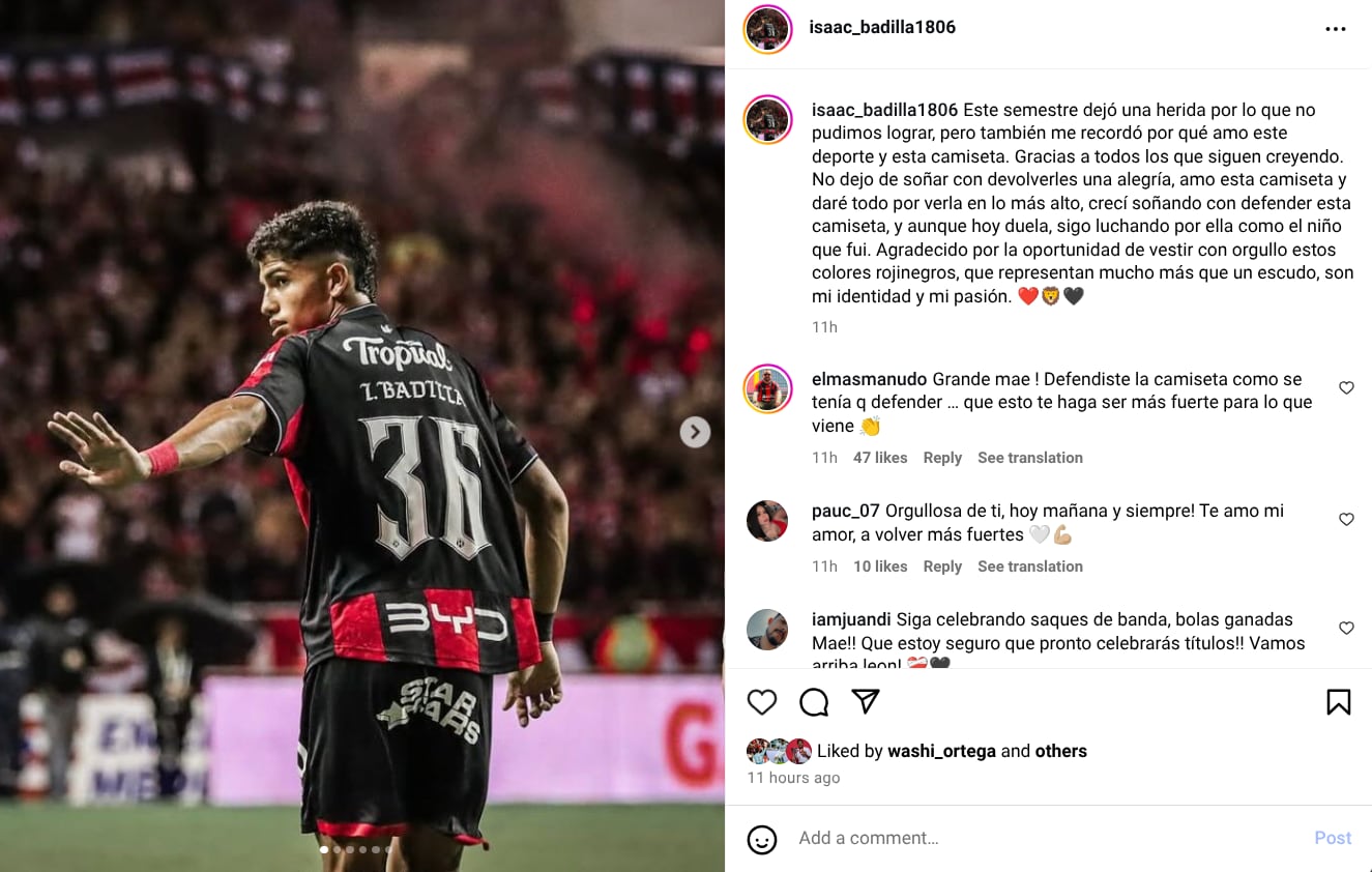 Este fue el mensaje de Isaac Badilla.