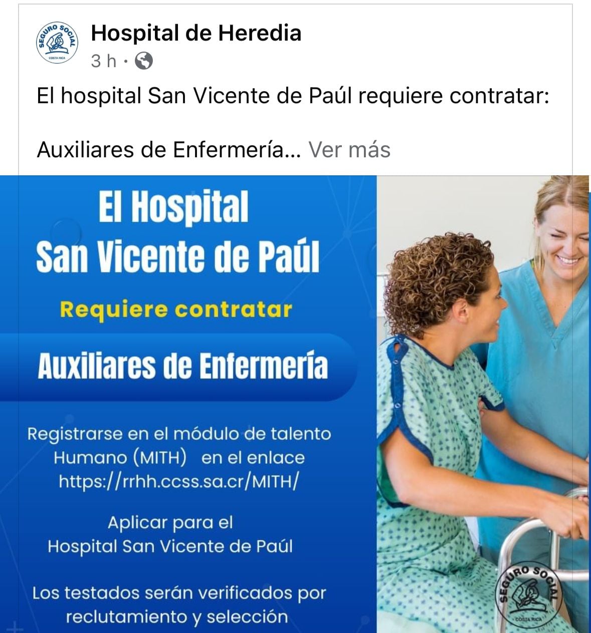 puestos de trabajo en el hospital de heredia