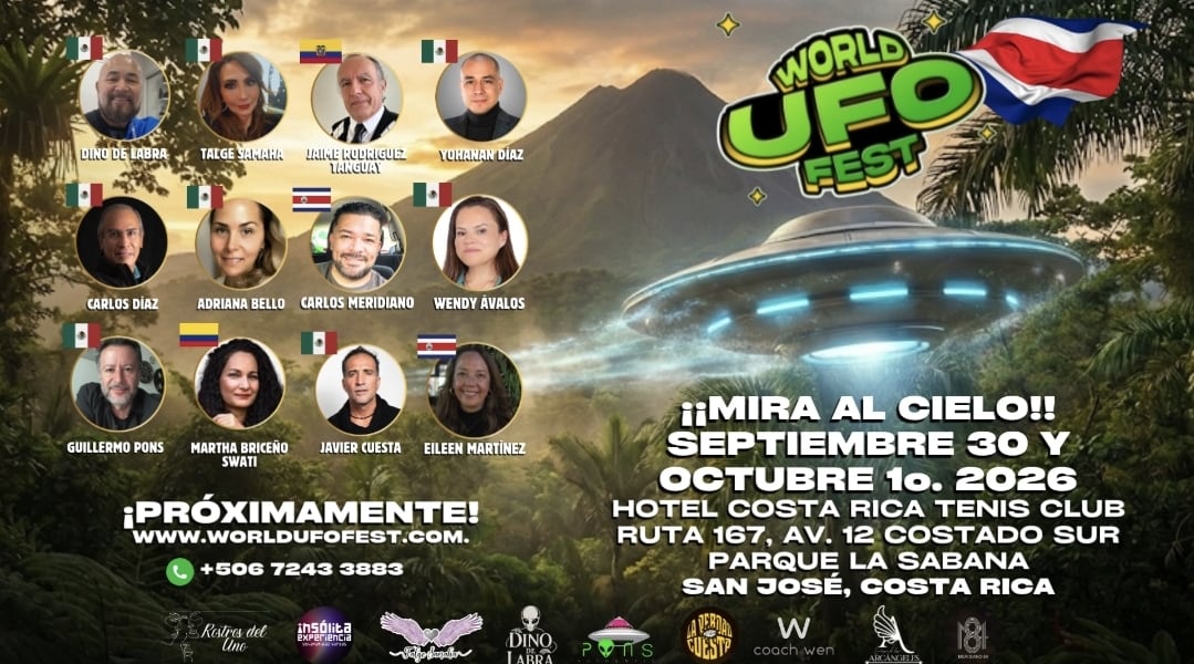 del World UFO Fest (Festival Mundial Ovni), un encuentro internacional que se realizará en el Costa Rica Tennis Club los próximos 30 de setiembre y 1 de octubre y que, según sus organizadores, reunirá a expertos nacionales e internacionales para compartir investigaciones, testimonios y experiencias relacionadas con ovnis