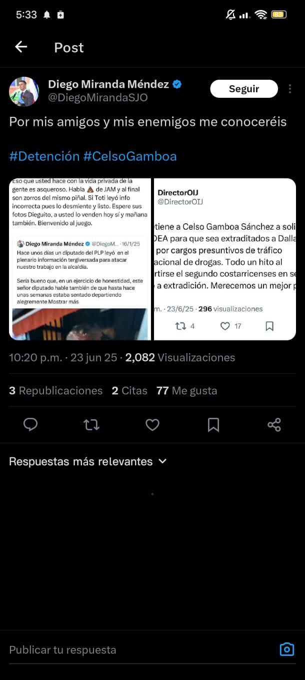 Esta fue la publicación que el alcalde de San José publicó en su cuenta de X.