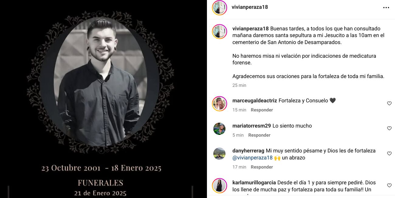 Vivian Peraza, productora de canal 7, informó este lunes sobre las honras fúnebres de su familiar, quien fue hallado sin vida el sábado en Liberia