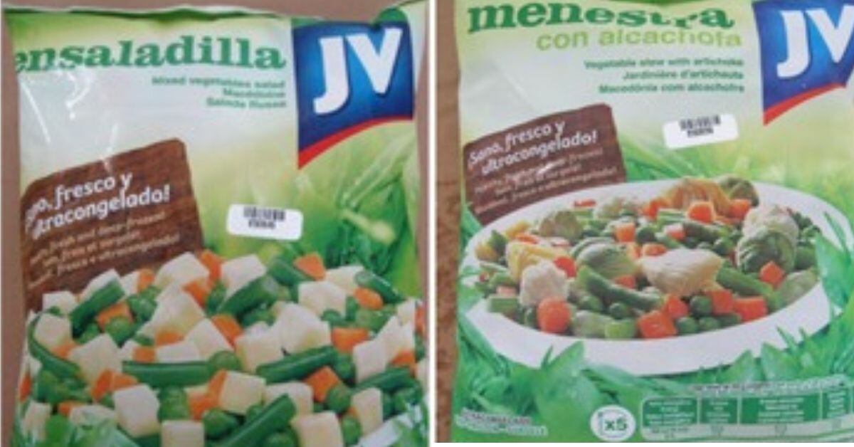 Las bolsas de los dos productos menestra con alcachofa y ensaladilla.