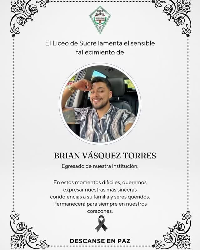 Brian Vásquez Torres de 26 años fue asesinado el 10 de julio tras un asalto a la quesera que administraba junto a su padre.