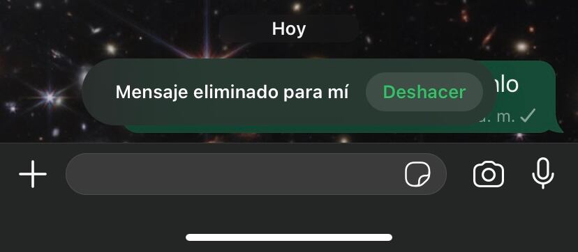 Whatsapp ahora le da la opción de revertir lo mensajes borrados.
