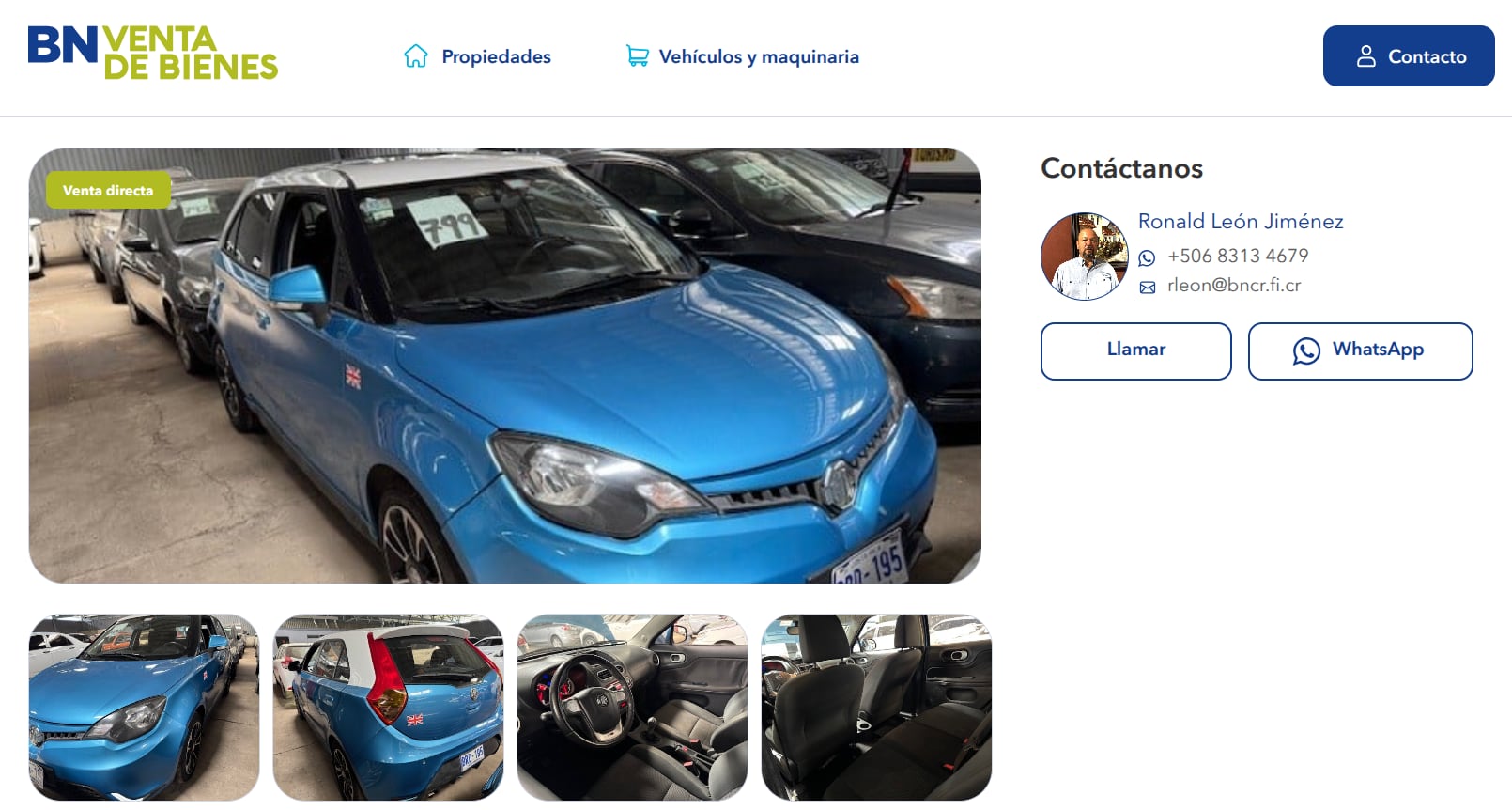 Carros usados en venta por el Banco Nacional