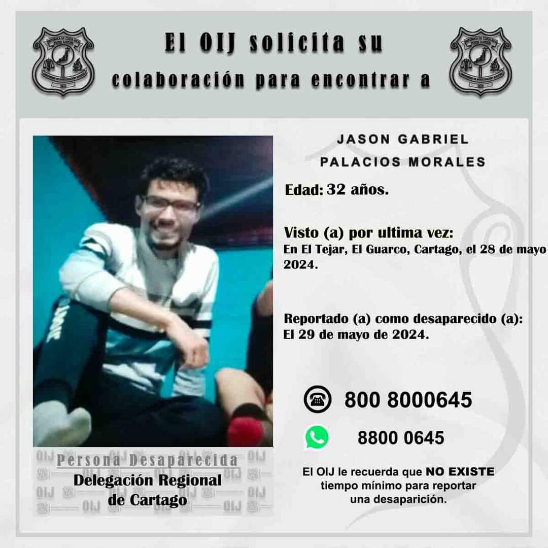 Jason Palacios, joven que desapareció en Cartago.
