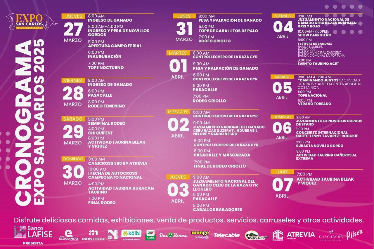 Este es el cronograma de la Expo San Carlos.