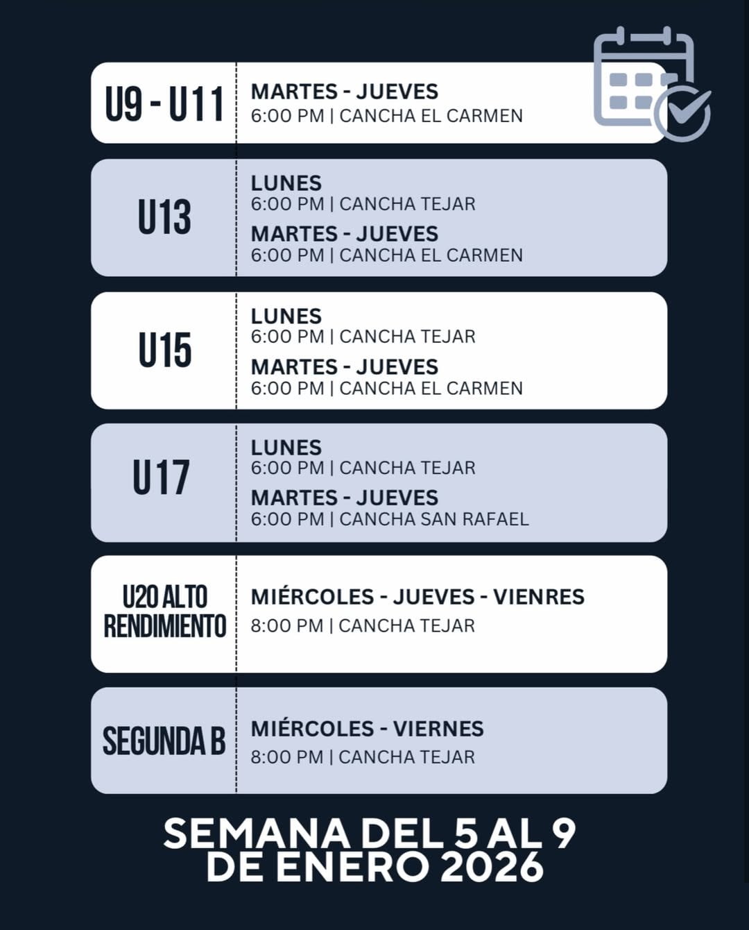 Horarios de las visorías del Lankester, equipo de Marcel Hernández.