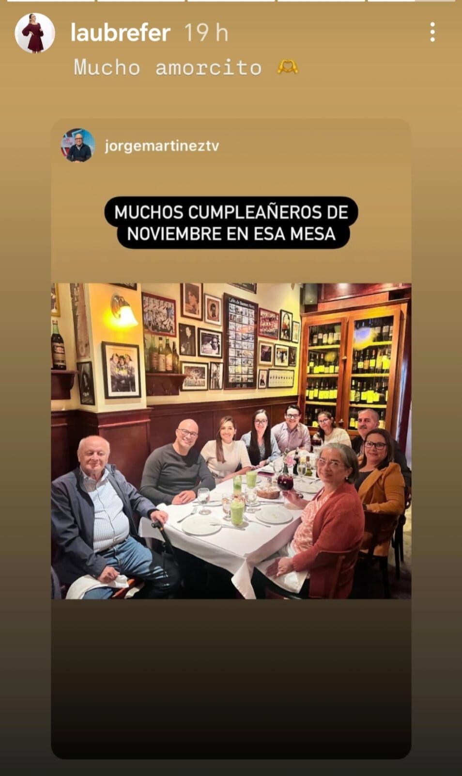 "Mucho amorcito" dice tener la periodista Laura Brenes tras ver la publicación que hizo Jorge Martínez de ellos juntos.