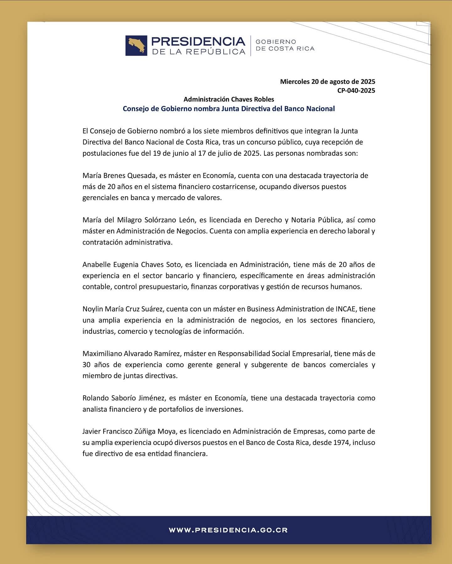 Una hora después de que eliminara el primer documento, Presidencia compartió este segundo comunicado, que oculta los lugares donde estudiaron los miembros.
