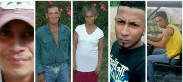 Isaías Bonilla Bonilla, de 81 años, su esposa Paula Romero Romero, de 62 años; sus hijos Walter Bonilla Romero, de 24 años, y Wilbert Bonilla Romero, de 26 años; así como su yerno Carlos Pacheco Quesada, de 21 años.