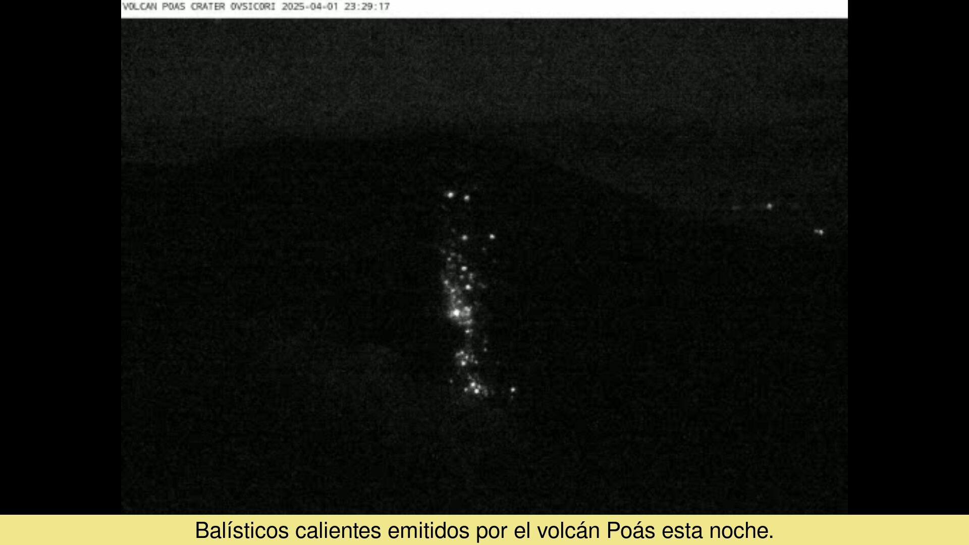 Cámara captó las piedras calientes que salían del coloso del Poás. Foto: Ovsicori