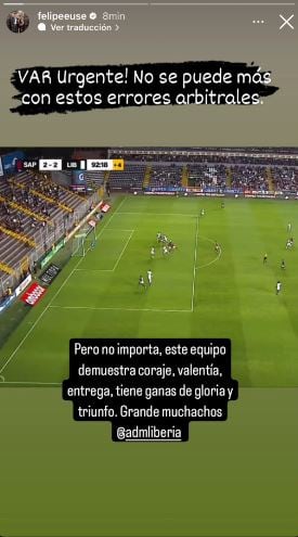 Felipe Eusse, gerente del Municipal Liberia reclamó que el gol de Fidel Escobar del Saprissa, estaba fuera de juego.