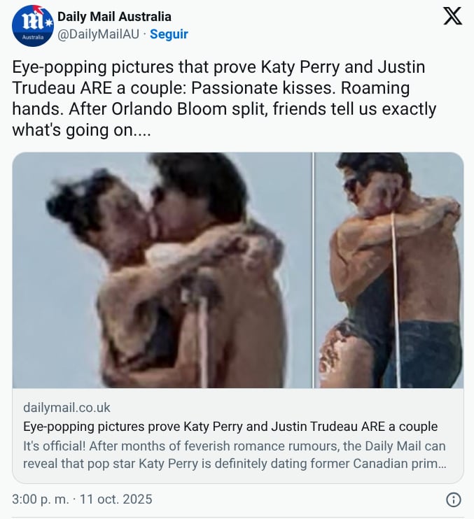 Katty Perry fue vista con Justin Trudeau. Captura