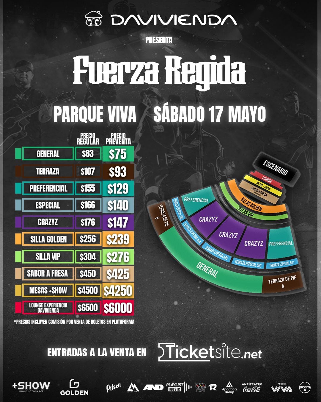 Estas son las localidades y precios de las 
entradas para el concierto.