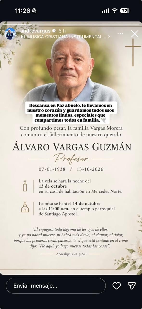 ndrea Vargas compartió en Instagram una emotiva despedida tras el fallecimiento de su abuelo