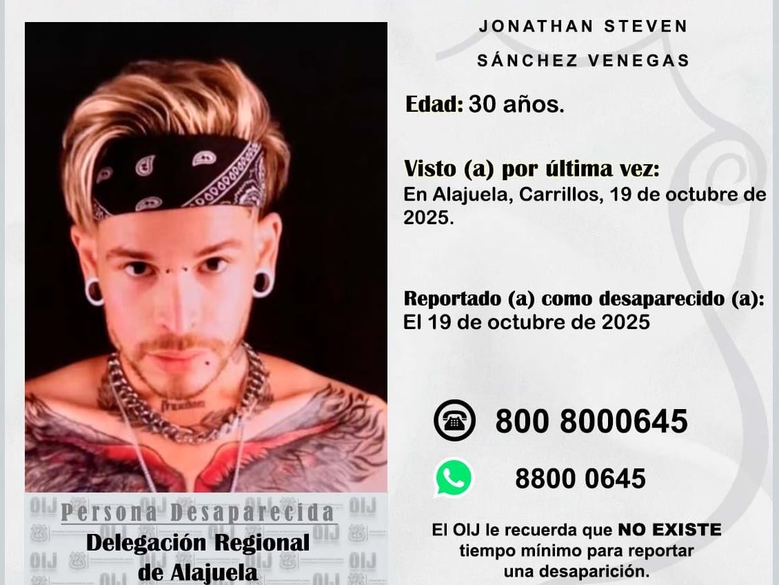 El estilista Jonathan Steven Sánchez Venegas está desaparecido desde el 19 de octubre pasado.