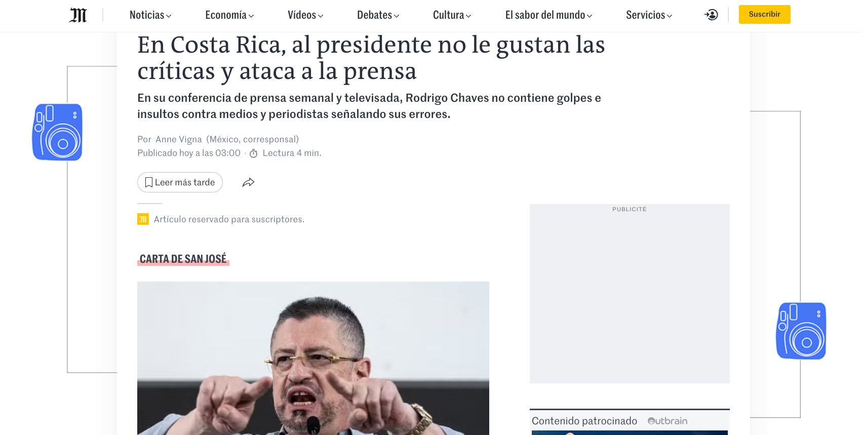 Rodrigo Chaves fue protagonista en una nota de un diario francés