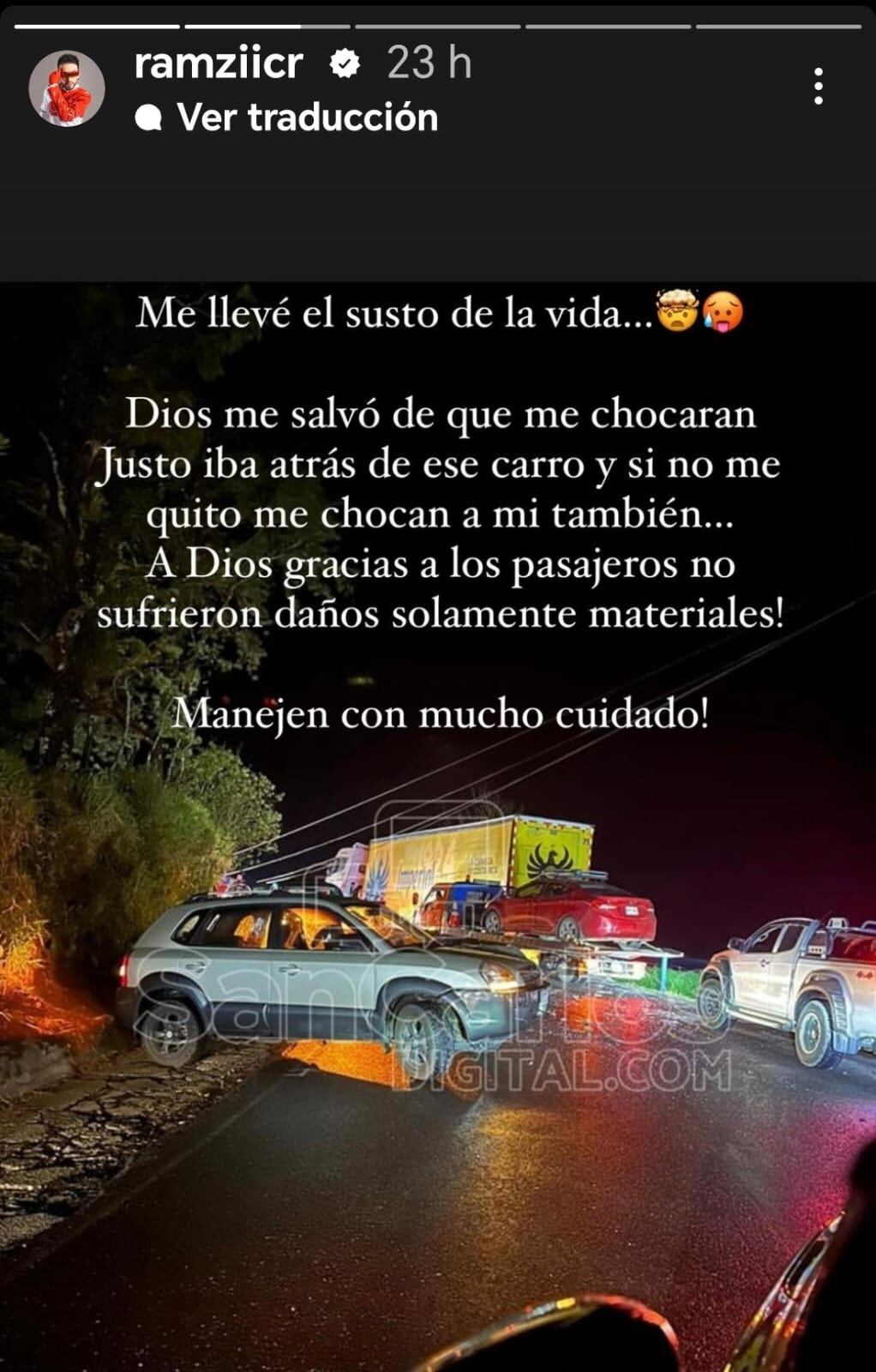 Publicación que realizó el cantante en sus redes sociales.