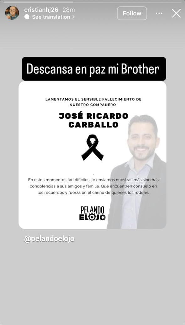 Cristian Hernández lamentó la muerte de su compañero de Pelando el Ojo, José Ricardo Carballo.