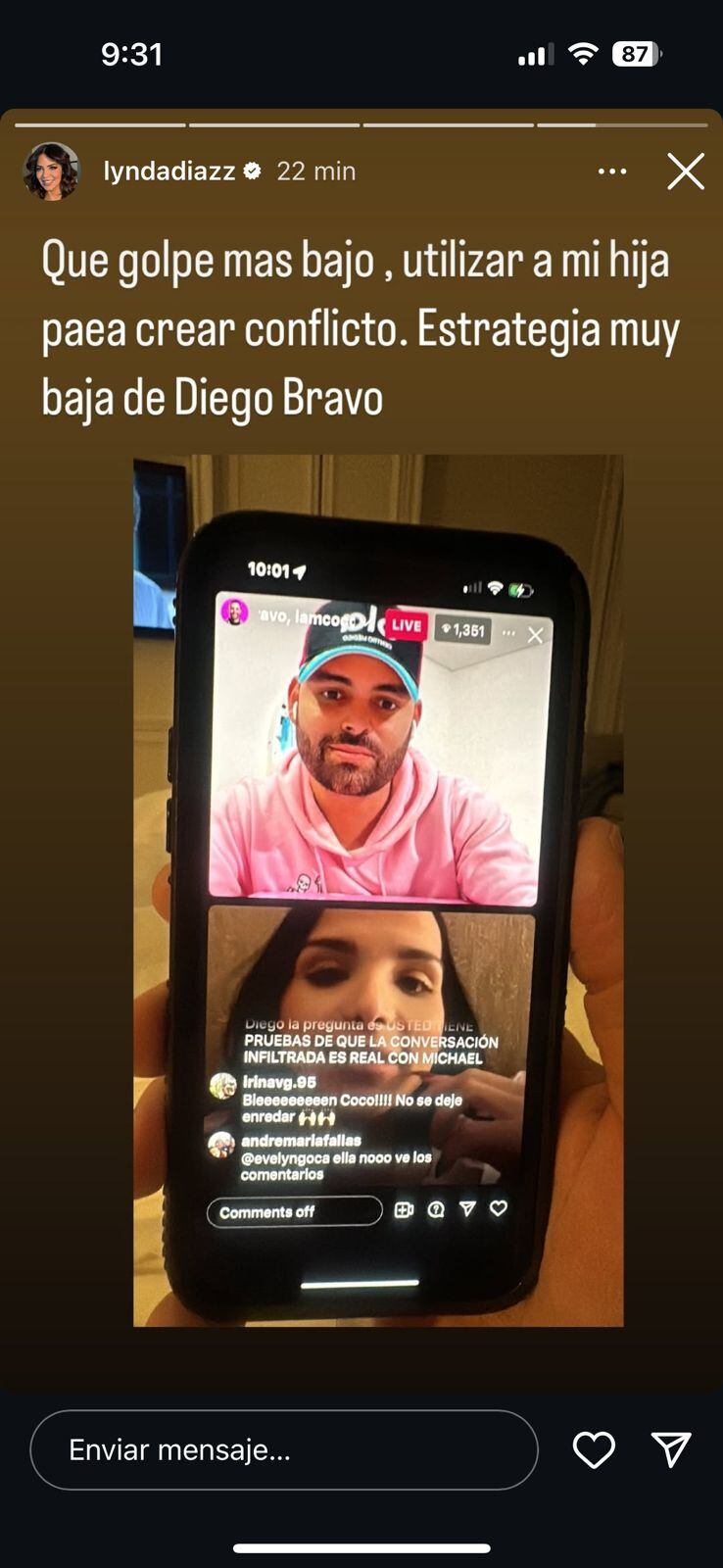 Lynda Díaz explotó contra Diego Bravo