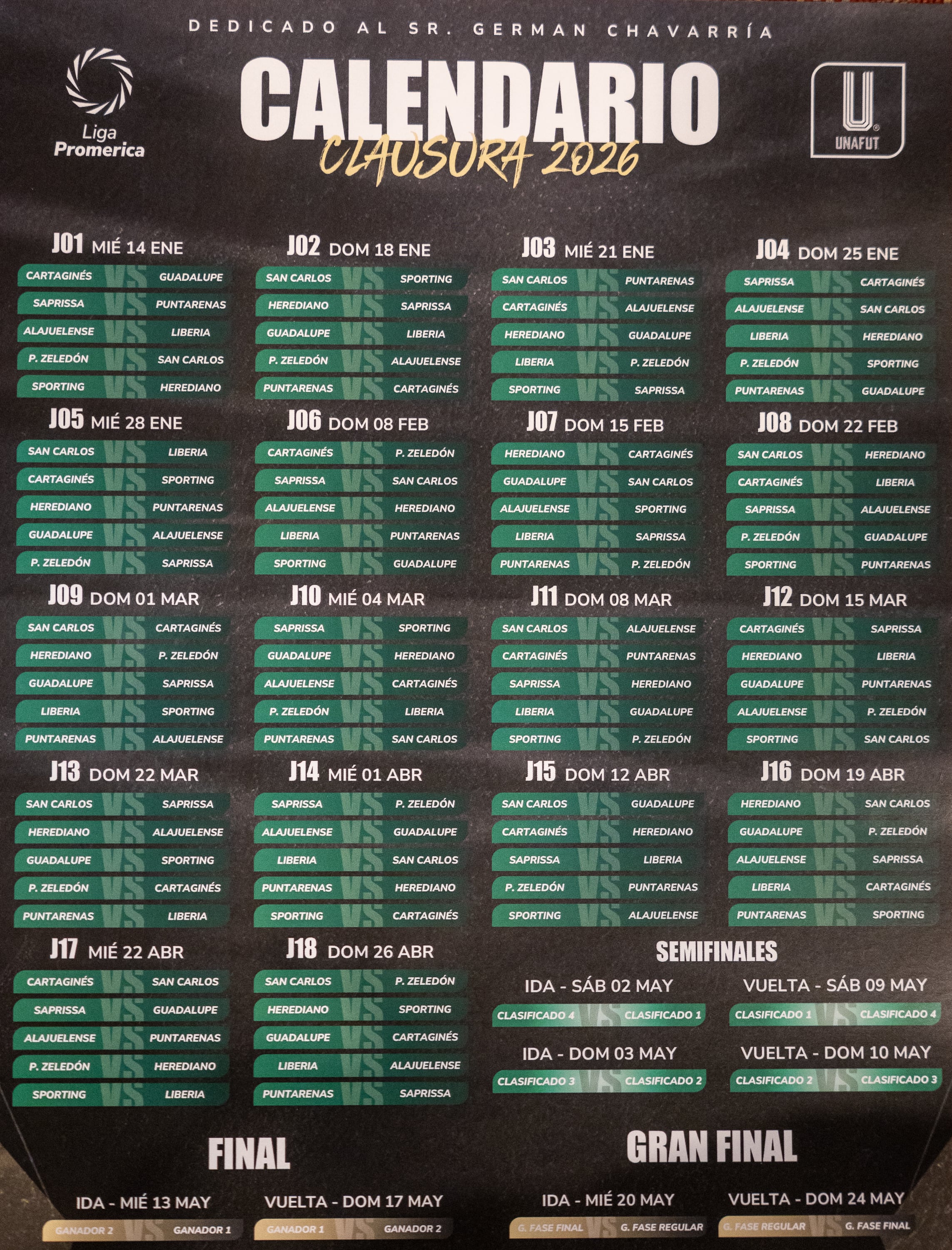 02/12/2025, San José, Hotel Crown Plaza, presentación del calendario de la UNAFUT para el campeonato de clausura 2026 y la presentación de Germán Chavarría como el dedicado del torneo.