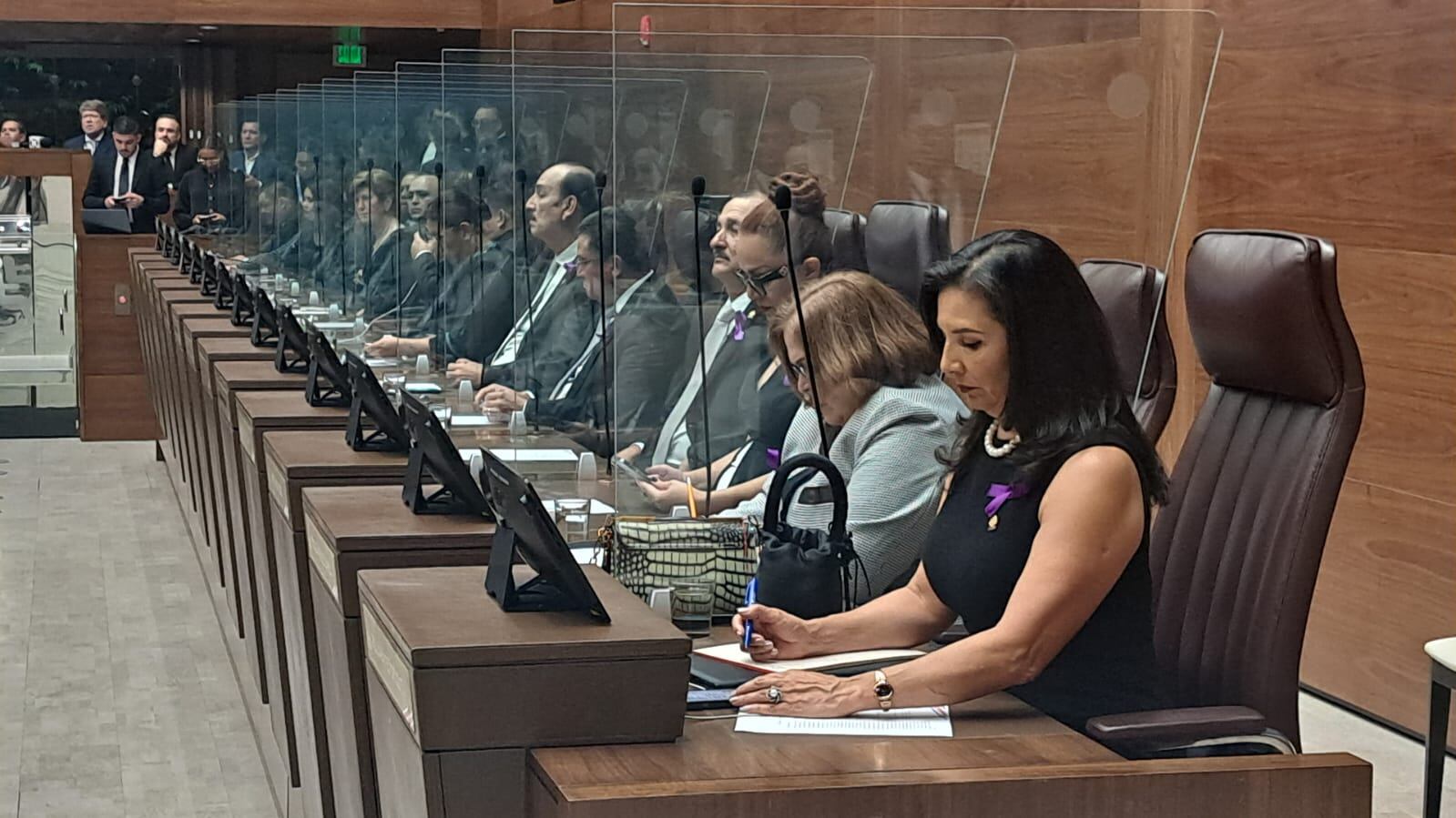 Algunas diputadas se colocaron un lazo morado, para ver el informe de labores del presidente Rodrigo Chaves.