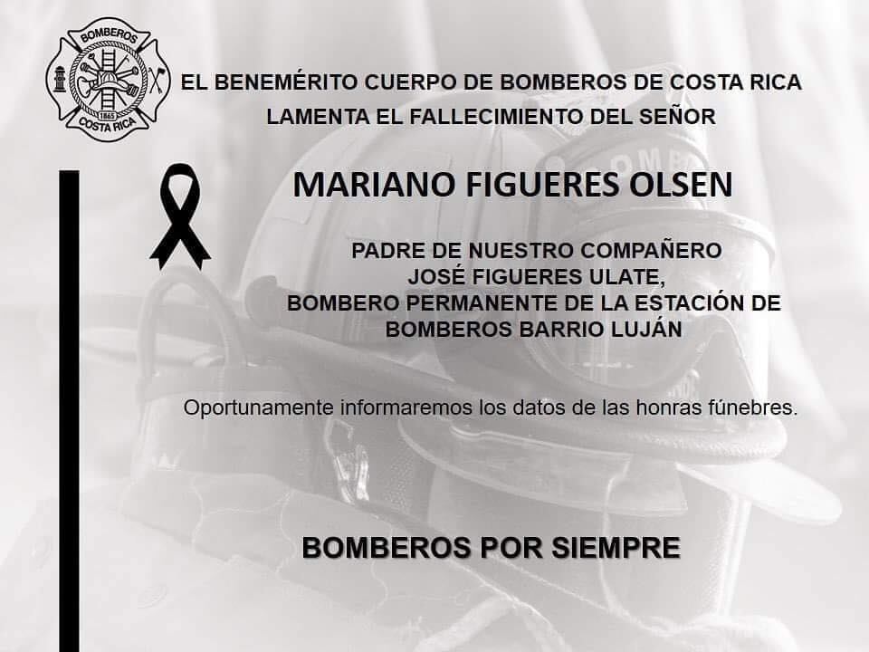 Bomberos de Costa Rica lamenta fallecimiento de Mariano Figueres