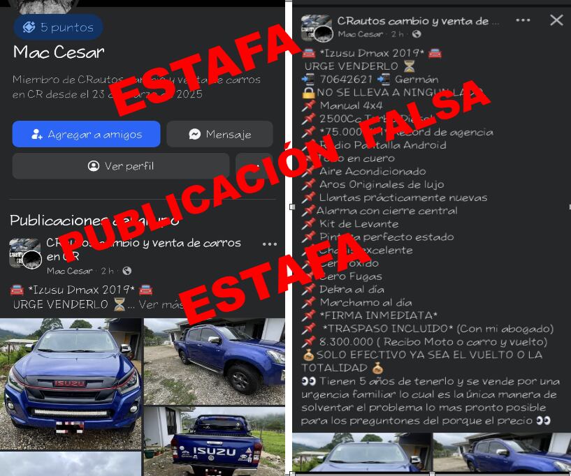 OIJ de Cartago denuncia estafa relacionada con falsa venta de pick up.