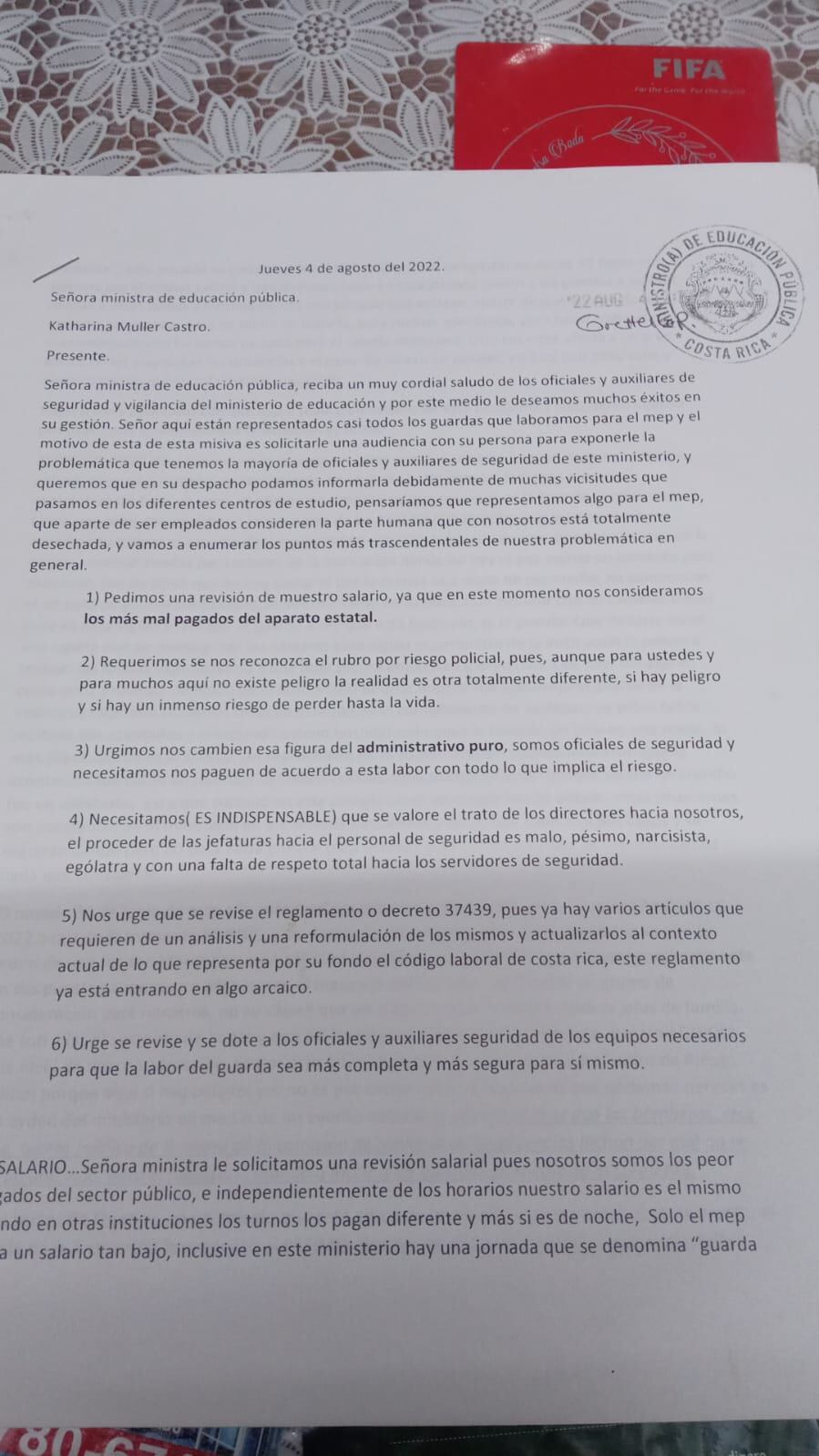 Los oficiales de seguridad les enviaron cartas a las exministras Sonia Mora y Anna Katharina Müller.