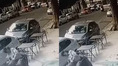 Impactante video: vidrio cae desde un cuarto piso mientras hombre tomaba café