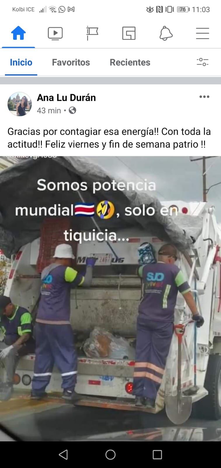 Johan Rugama, trabaja recolectando residuos para la municipalidad de San José y se hizo viral porque bailó swing criollo mientras trabajaba, demostrando corazón alegre.