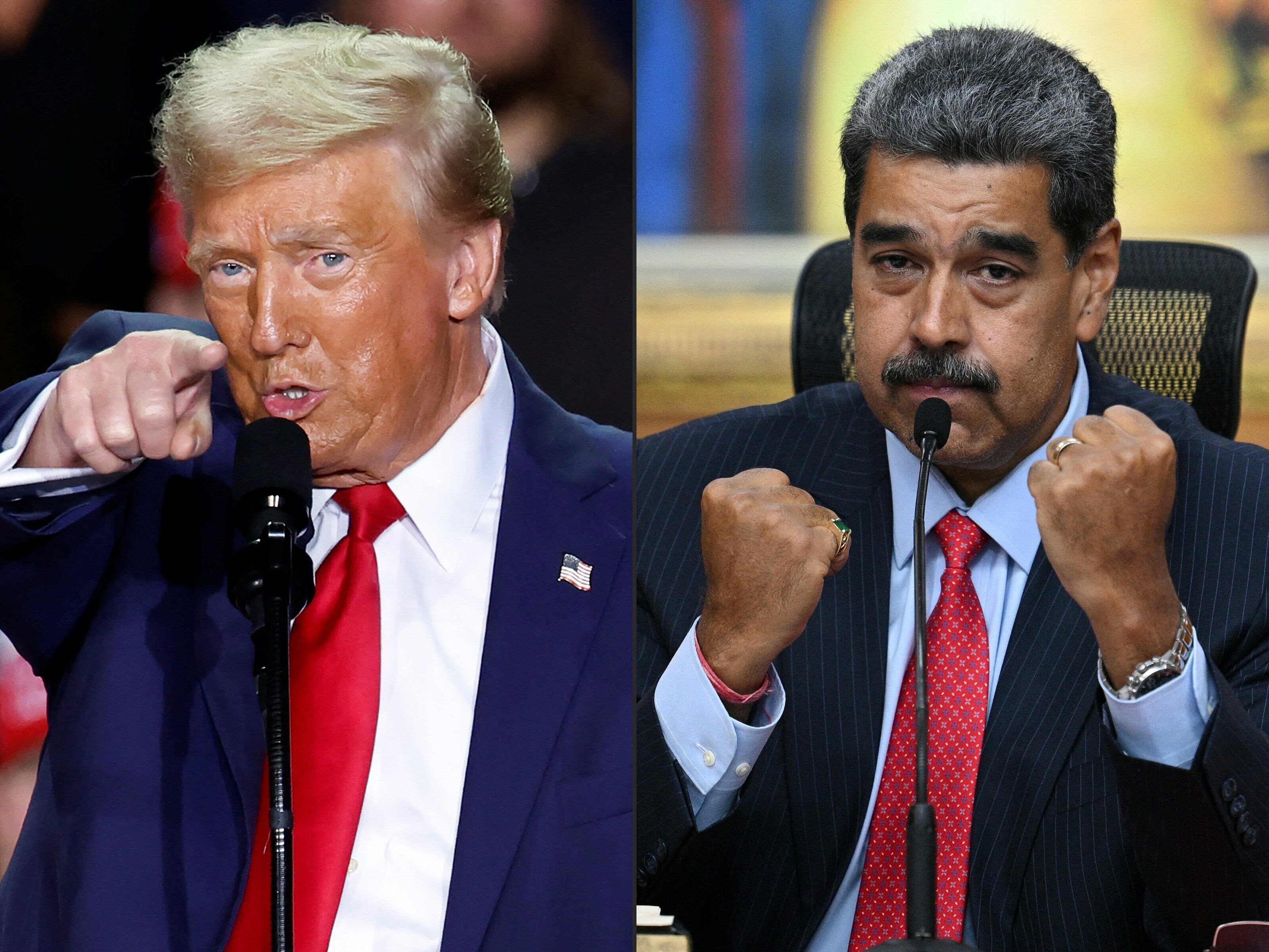 El presidente estadounidense Donald Trump (izq.) en Grand Rapids, Michigan, el 5 de noviembre de 2024, y al presidente venezolano Nicolás Maduro (der.) en Caracas, el 31 de julio de 2024. Fotografía: