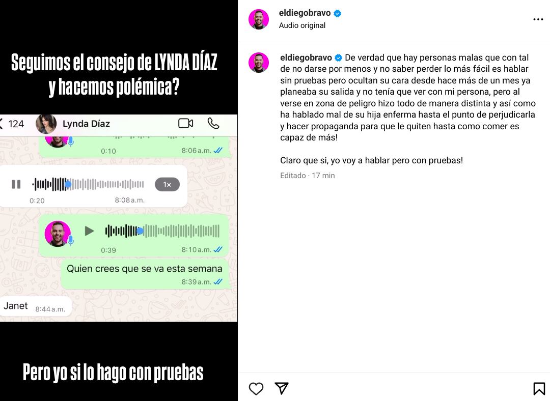 Diego Bravo refiriéndose a Lynda Díaz